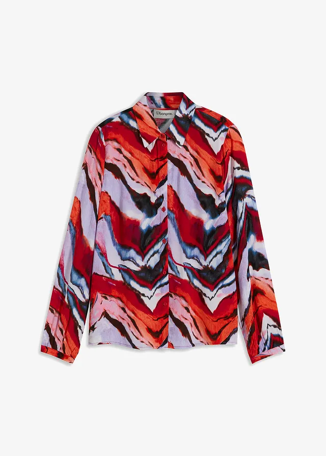 Gedessineerde blouse, Kleur: paars-zwart-rood gedessineerd