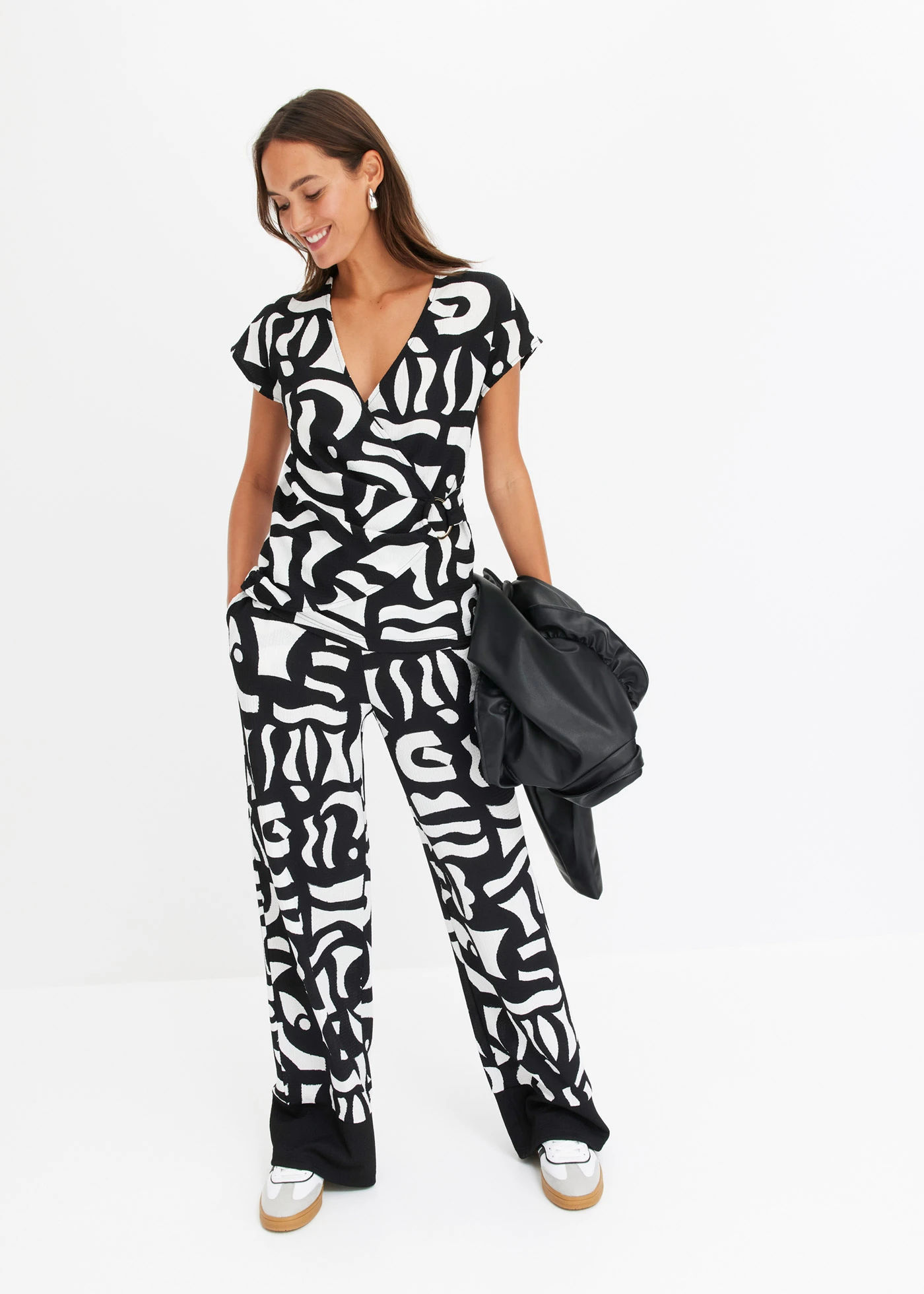 Pantalon en jersey • noir-écru graphique • Boutique bonprix