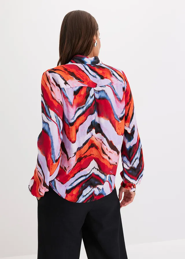 Gedessineerde blouse, Kleur: paars-zwart-rood gedessineerd