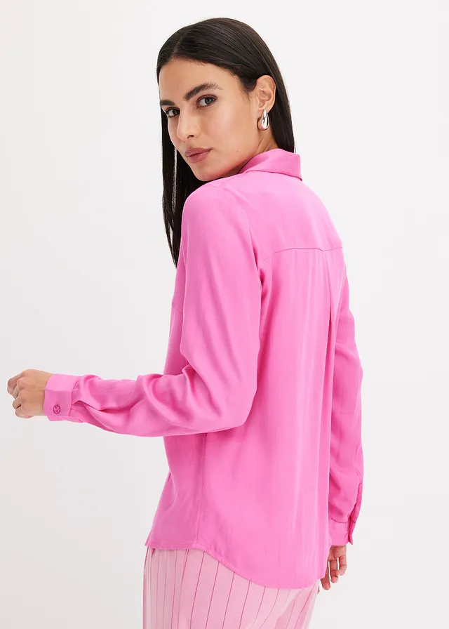 Blouse van prachtig satijn, Kleur: lichtfuchsia