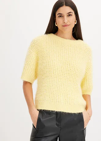 Pull en grosse maille poilue • jaune clair/écru chiné • Boutique bonprix
