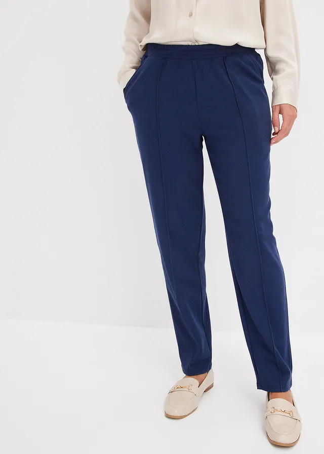 Pantalon élastiqué avec nervures devant, Couleur: bleu foncé