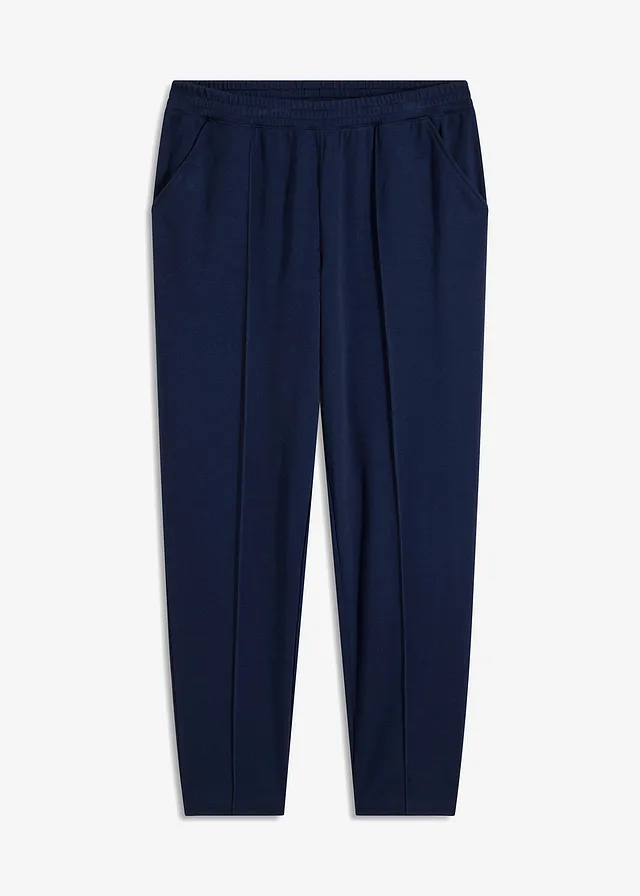 Pantalon élastiqué avec nervures devant, Couleur: bleu foncé
