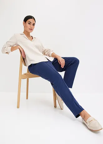 Pantaloni din jerse cu dungă, fără încheiere • bleumarin • magazin bonprix