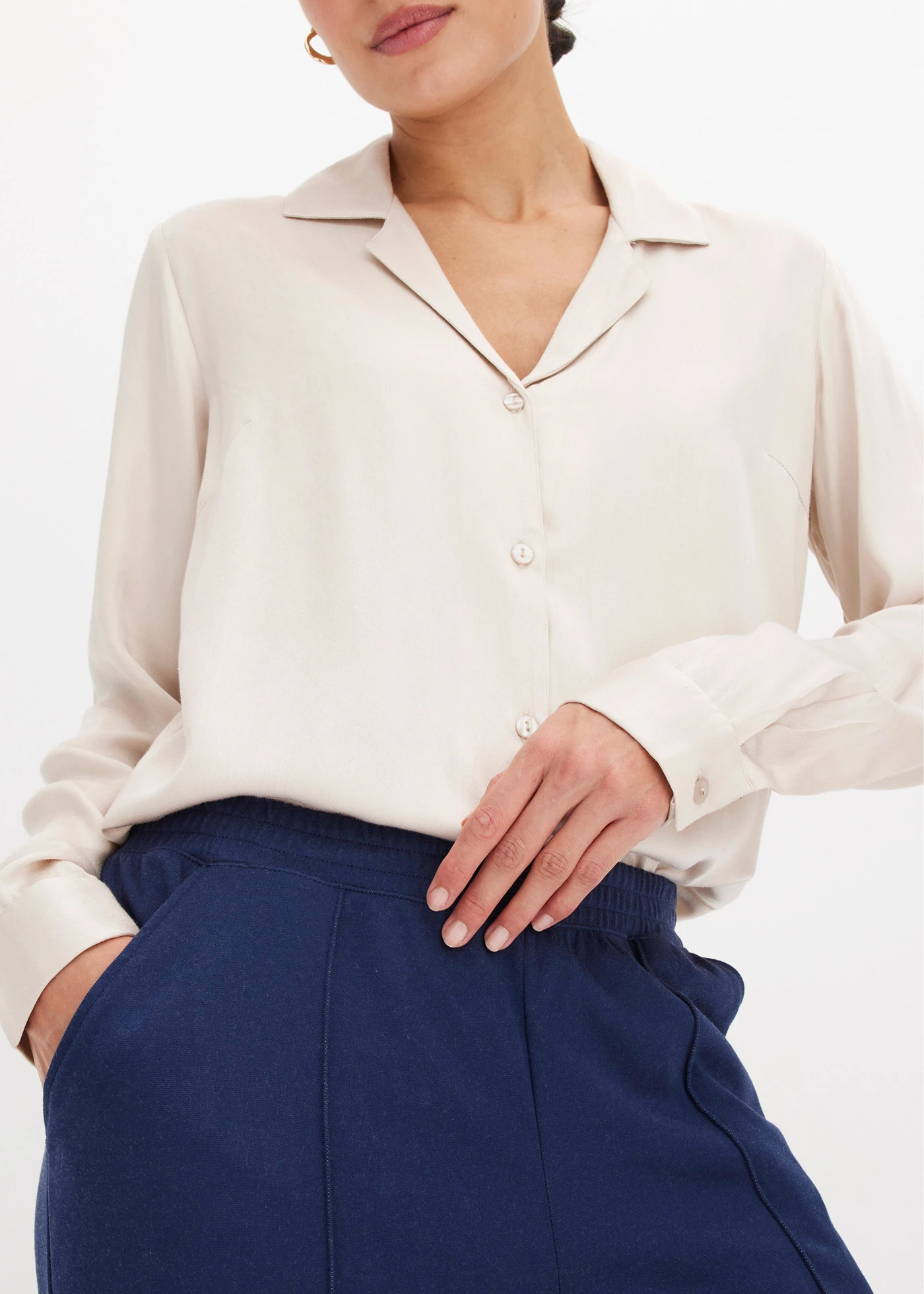 Pantaloni din jerse cu dungă, fără încheiere • bleumarin • magazin bonprix