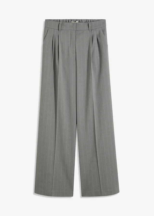 Pantalon large à pinces et rayures tennis, Couleur: gris/beige rayé