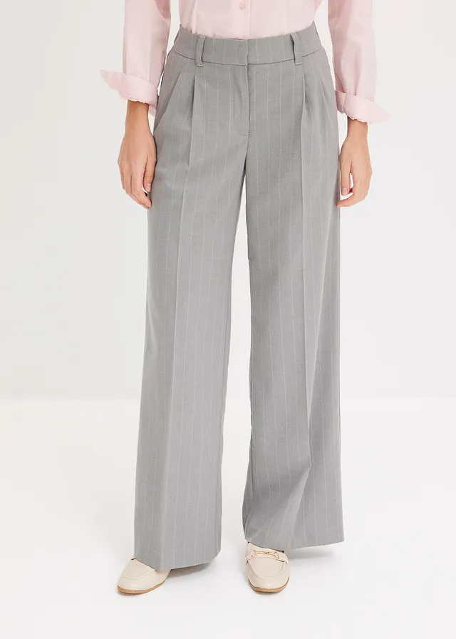 Pantaloni Marlene cu dungi subțiri • gri/bej cu dungi • magazin bonprix