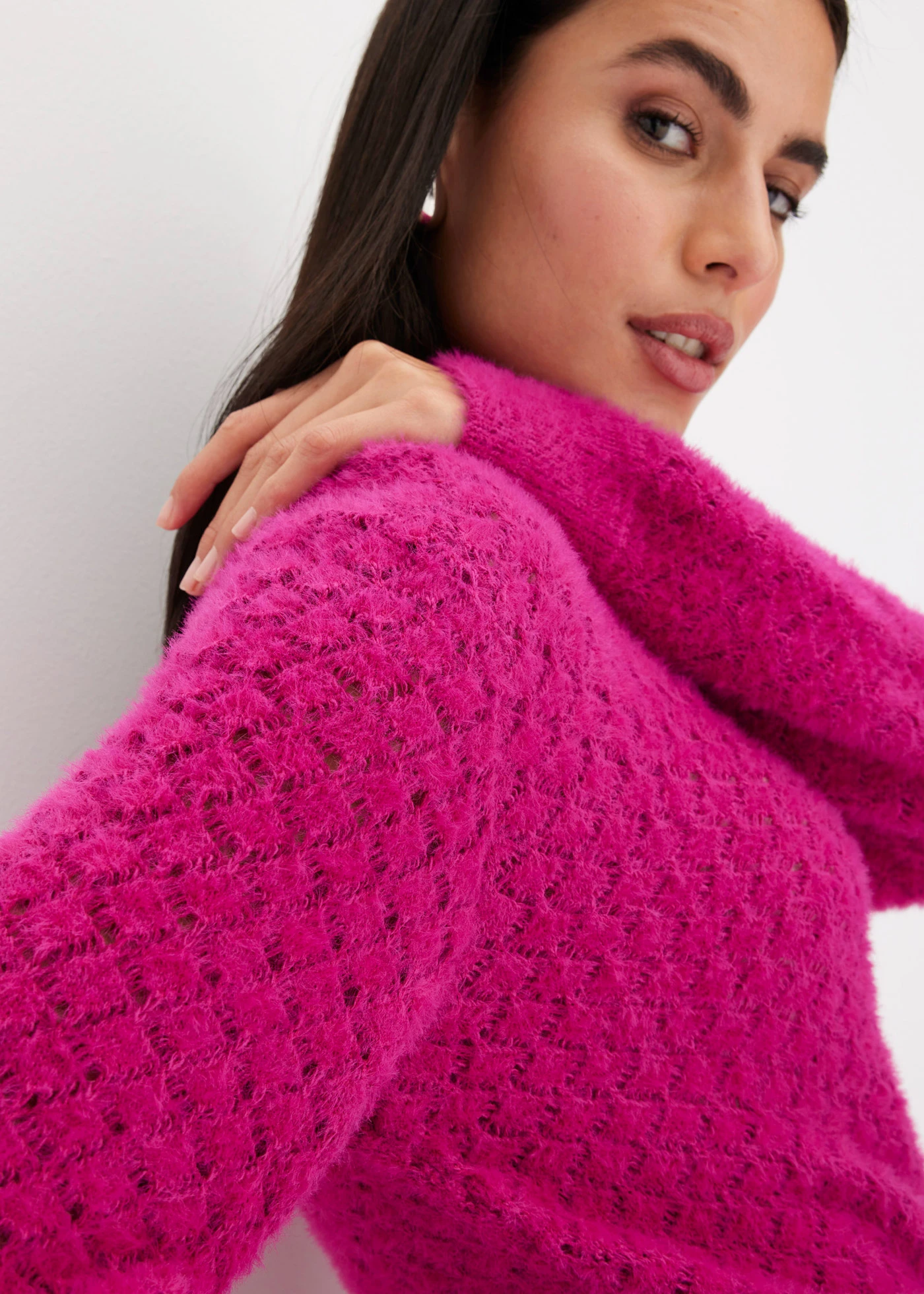 Ajour-trui met veergaren • fuchsiapink • bonprix online shop