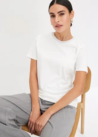 Bluză cu bentițe tricotate la mâneci și fir lucios • ecru • magazin bonprix