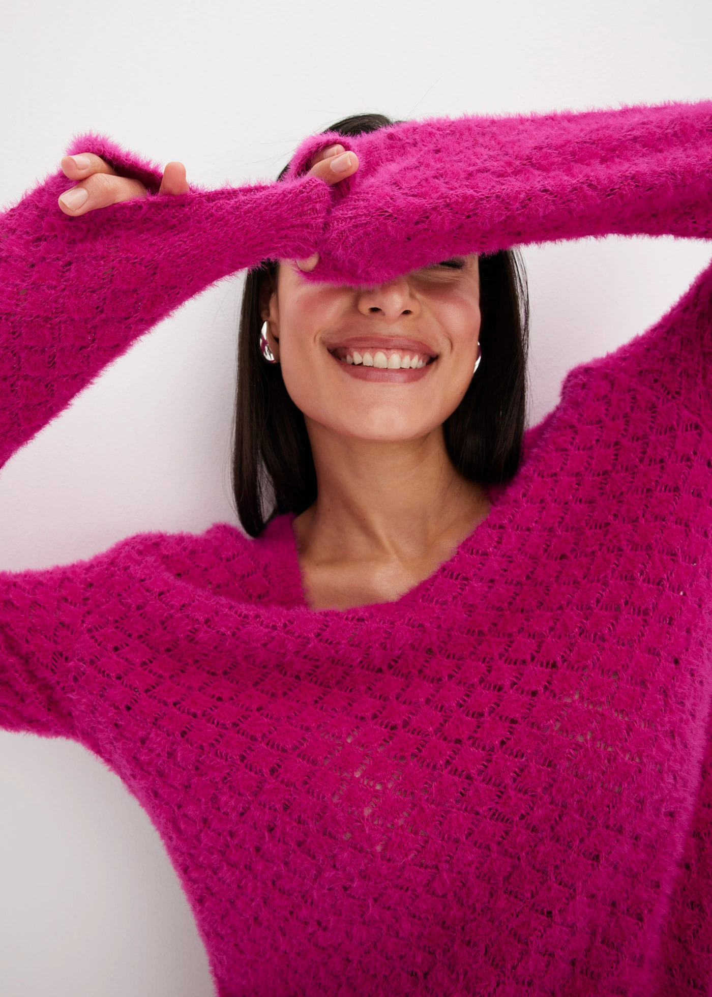 Ajour-trui met veergaren • fuchsiapink • bonprix online shop