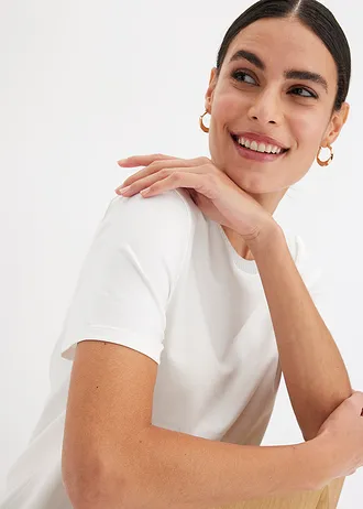 Bluză cu bentițe tricotate la mâneci și fir lucios • ecru • magazin bonprix