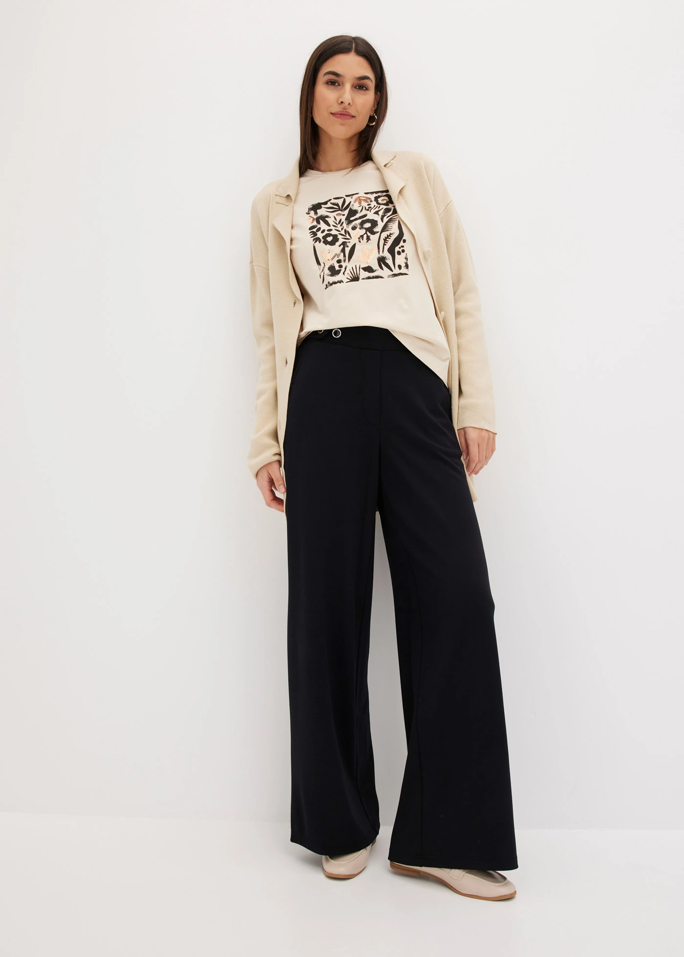 Bluză cu mâneci lungi cu bumbac organic • bej-prund/maro-moca/negru • magazin bonprix