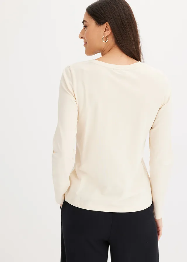 Longsleeve met biologisch katoen, Kleur: kiezelbeige-zwart-mokkabruin gedessineerd