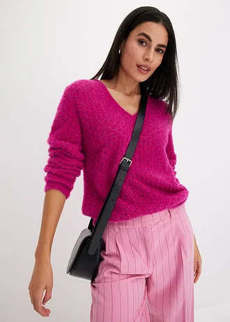 Pulover ajurat cu fir moale și pufos • pink-fucsia • magazin bonprix