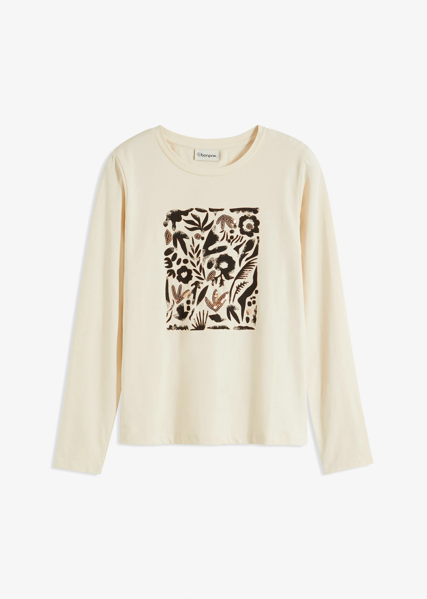 Hosszú ujjú póló bio-pamuttal • kavicsbézs/mokkabarna/fekete • bonprix áruház