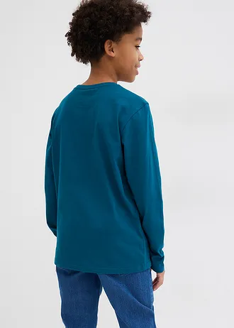 Longsleeve met biologisch katoen (set van 3) • blauwpetrol+donkerblauw+wit • bonprix online shop