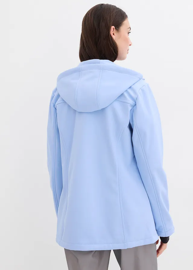 Veste déperlante en softshell, Couleur: bleu nacré/blanc