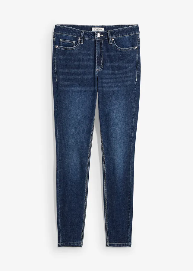 Dżinsy Skinny, mid waist, cropped • ciemnoniebieski denim "used" • sklep bonprix