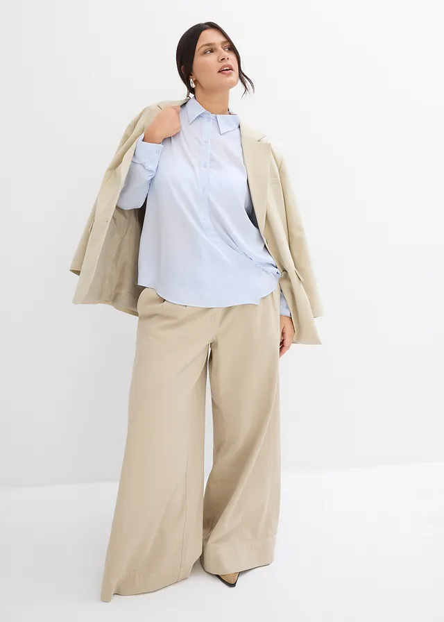 Chemisier fluide en satin, Couleur: bleu tendre
