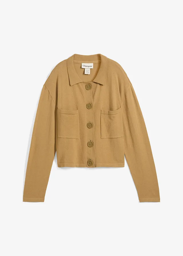 Kort fijngebreid vest • kakibruin • bonprix online shop