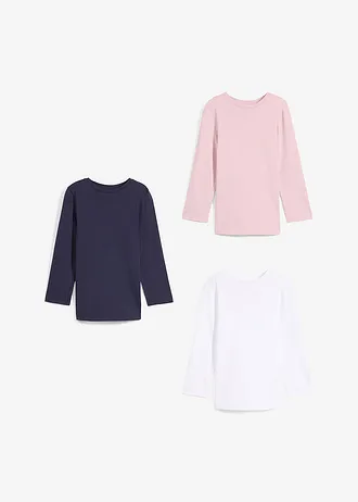 Longsleeve (set van 3) van puur biologisch katoen, Kleur: donkerblauw+wit+oudroze