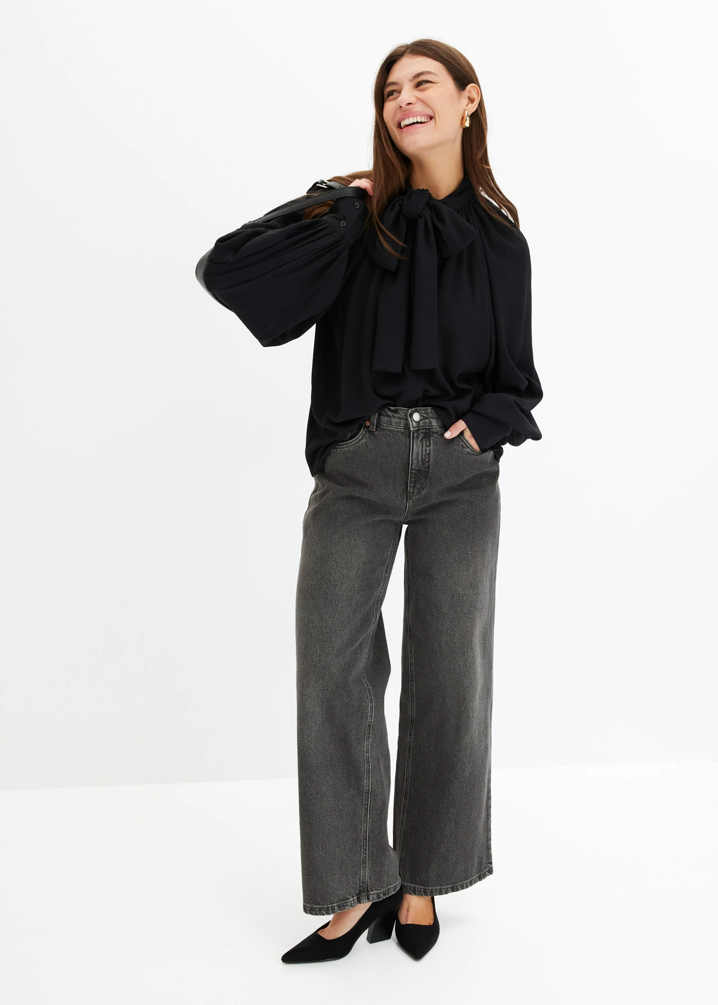 Džíny Wide Leg, Mid Waist • šedý denim used • bonprix obchod