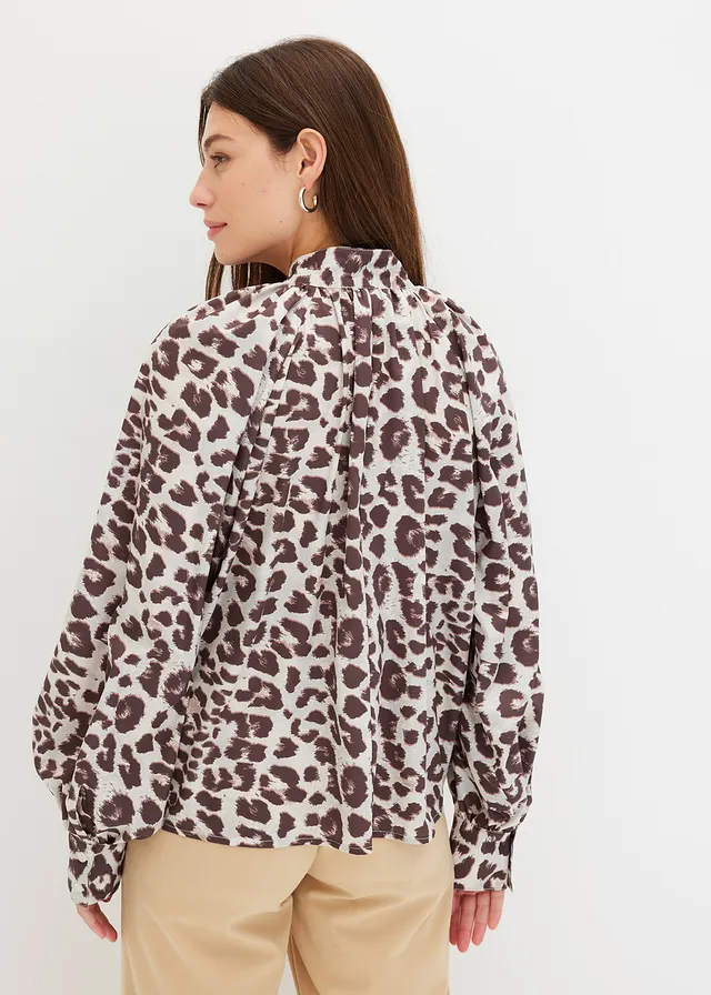 Blouse met strik, Kleur: sand luipaardprint