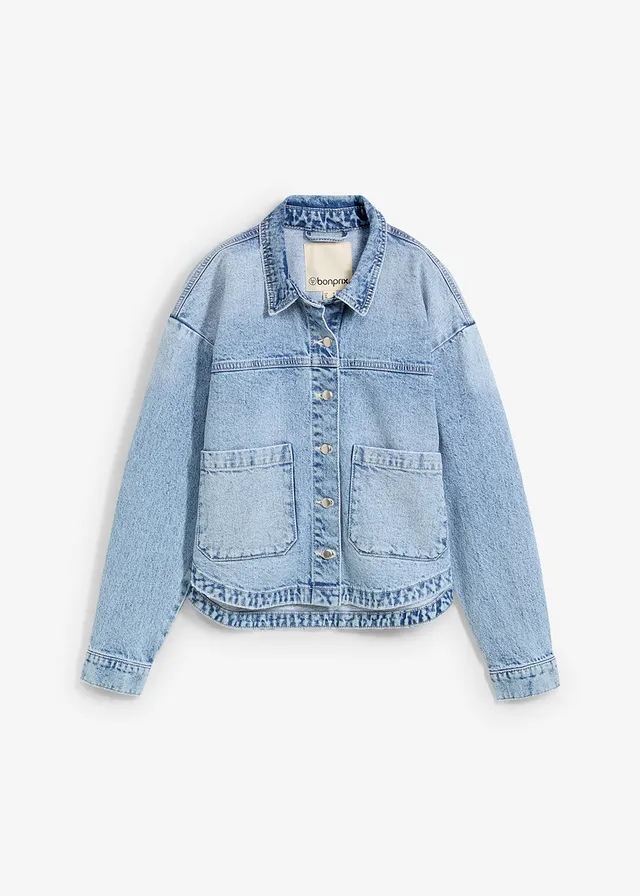 Koszulowa kurtka dżinsowa, kolor: lodowy niebieski denim "used"