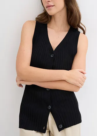Vestă tricotată din material ripsat • negru • magazin bonprix