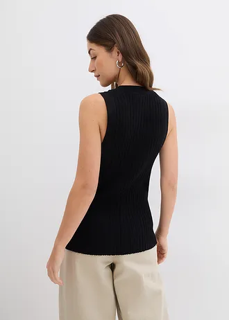 Vrúbkovaná pletená vesta • čierna • obchod bonprix