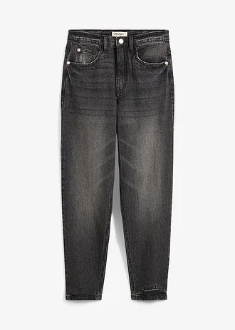 High waist mom jeans, low stretch, cropped, Kleur: zwart denim used