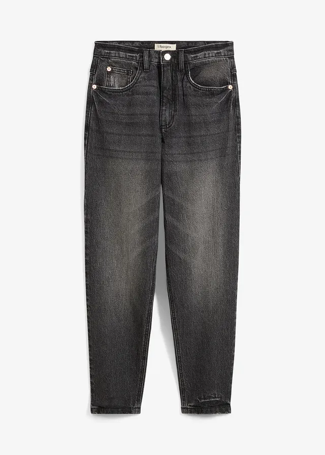 High waist mom jeans, low stretch, cropped, Kleur: zwart denim used