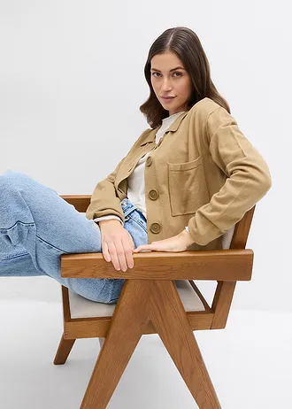 Kort fijngebreid vest • kakibruin • bonprix online shop