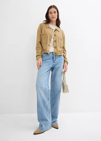 Kort fijngebreid vest • kakibruin • bonprix online shop