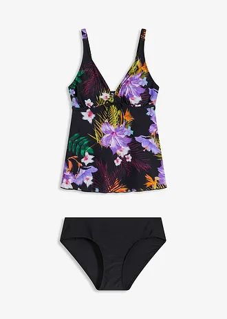 Tankini à col V (ens. 2 pces), Couleur: noir-violet floral