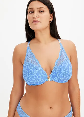 Vyztužená podprsenka s krajkou a předním zapínáním, barva: světle modrá