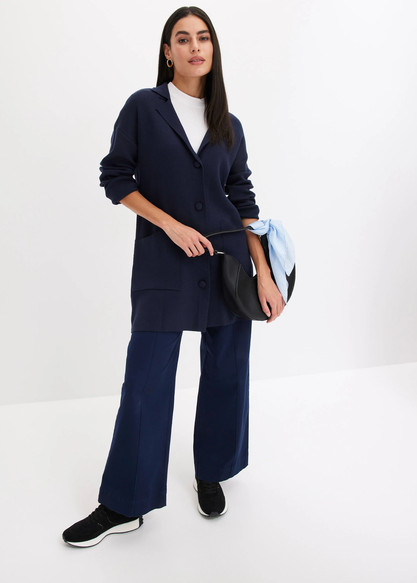 Lange gebreide jas • donkerblauw • bonprix online shop