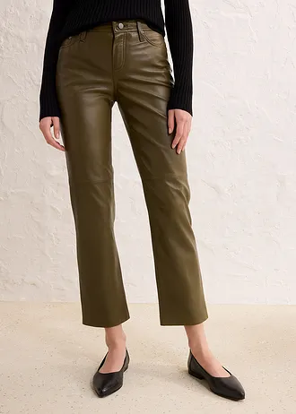 Pantalon en cuir d’agneau nappa • kaki • Boutique bonprix