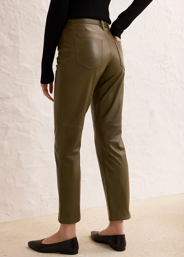 Pantalon en cuir d’agneau nappa, Couleur: kaki