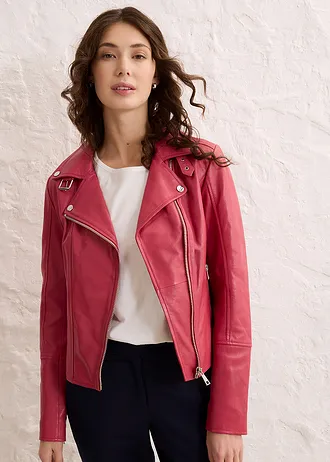 Veste biker en cuir nappa d’agneau • framboise fumé • Boutique bonprix