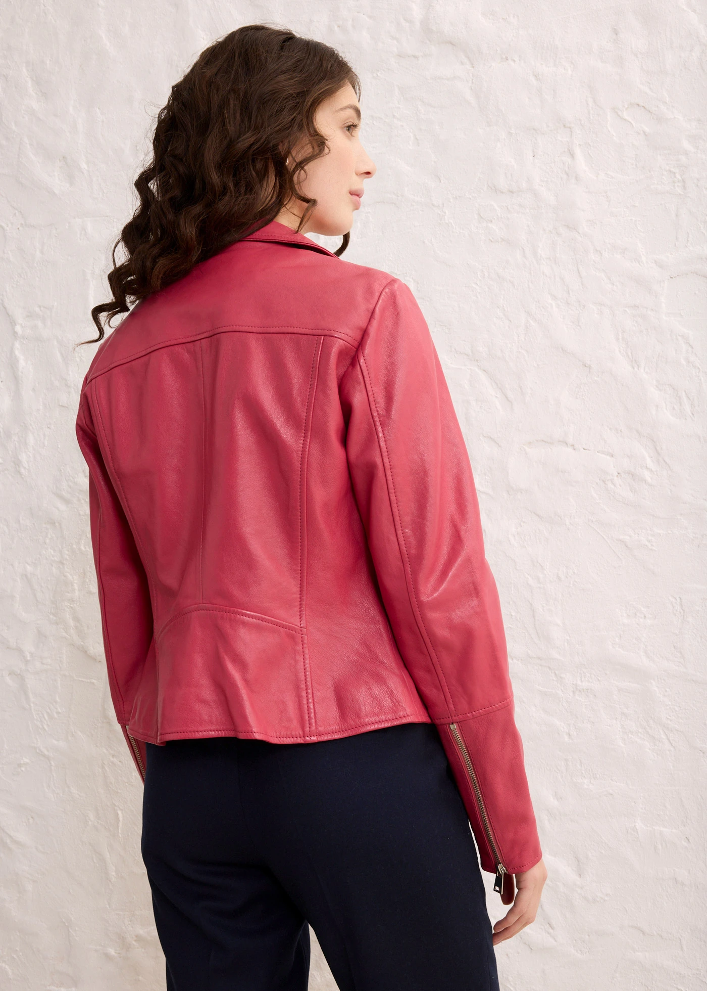 Veste biker en cuir nappa d’agneau • framboise fumé • Boutique bonprix