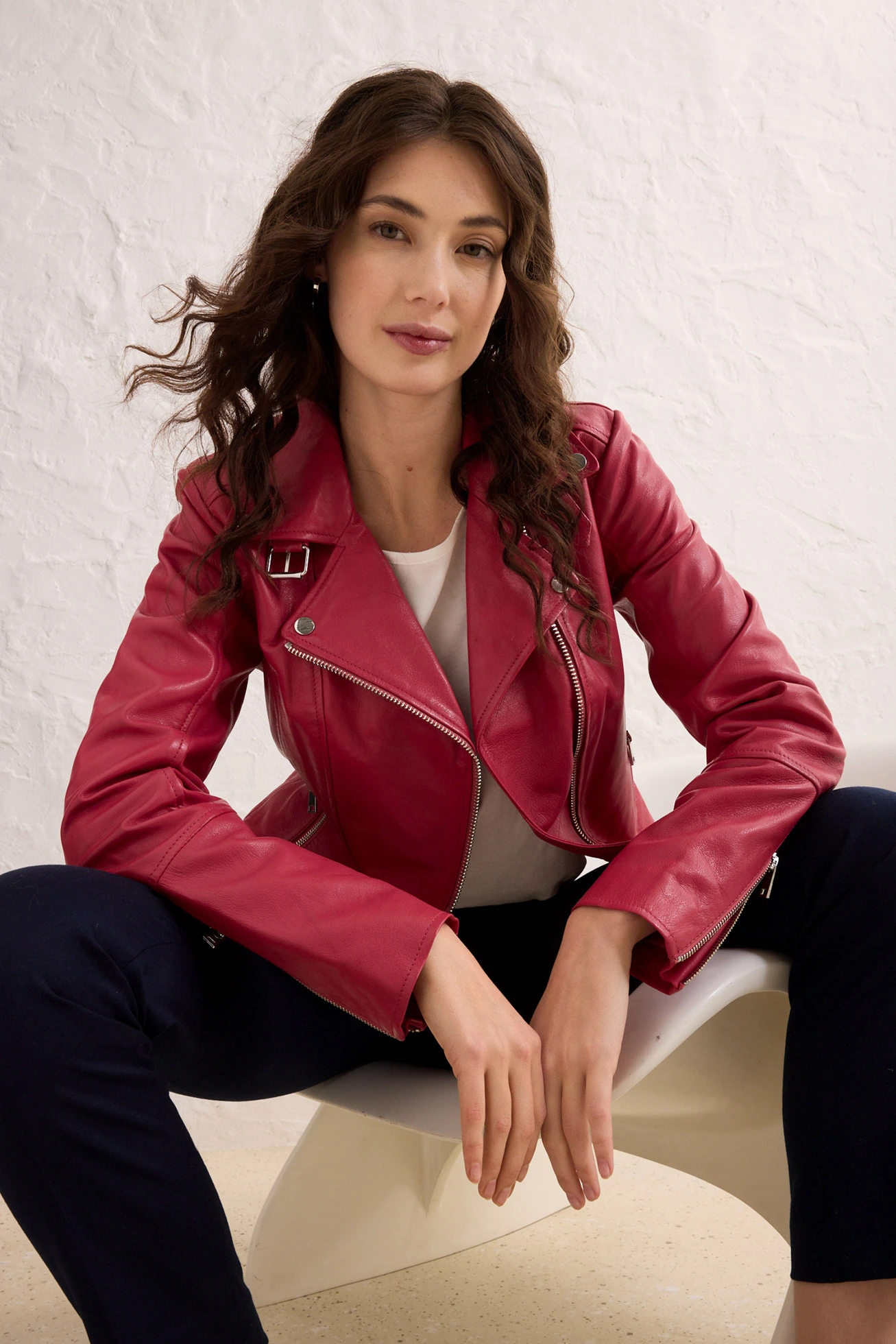 Geacă biker din piele nappa de miel • roz-zmeură fumuriu • magazin bonprix