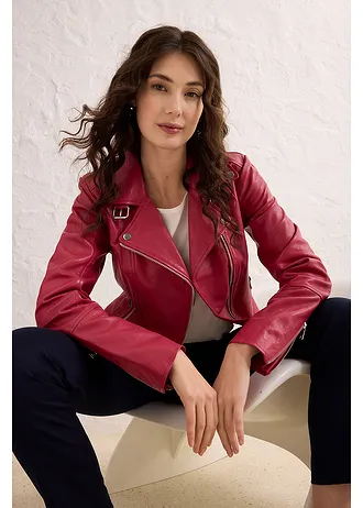 Geacă biker din piele nappa de miel • roz-zmeură fumuriu • magazin bonprix