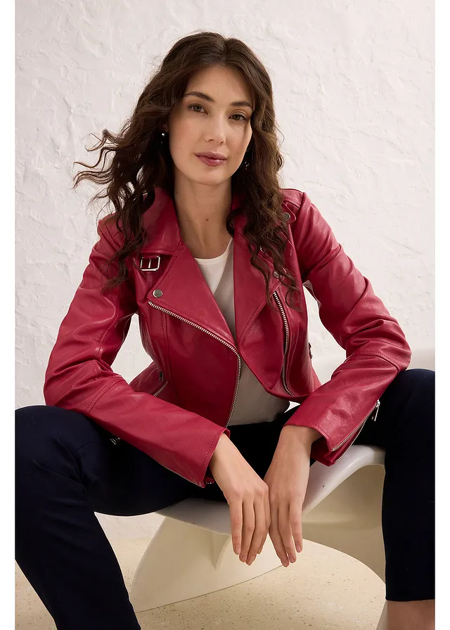 Veste biker en cuir nappa d’agneau • framboise fumé • product-page.page-title-suffix