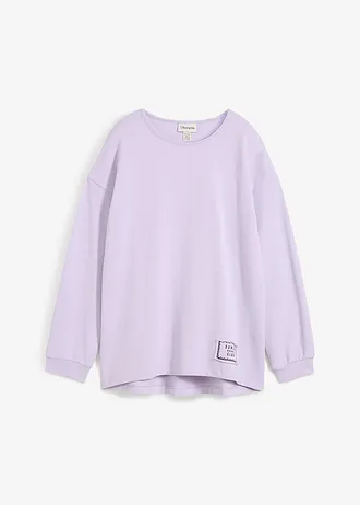 Sweat en coton mélangé, coupe courte devant longue derrière • mauve clair • Boutique bonprix