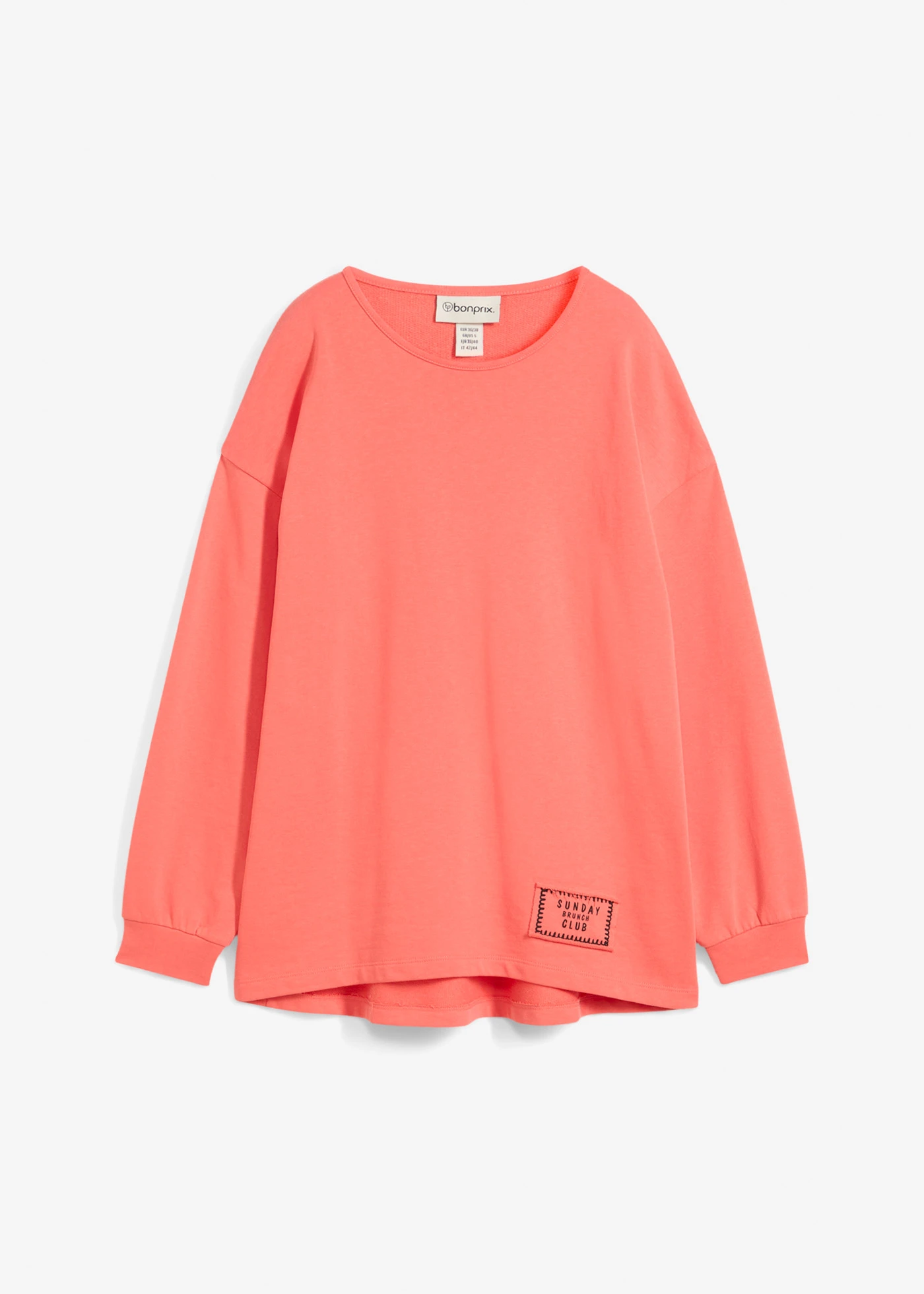 Mikina, vzadu dlhšia, z bavlneého mixu • lososovo ružová • obchod bonprix