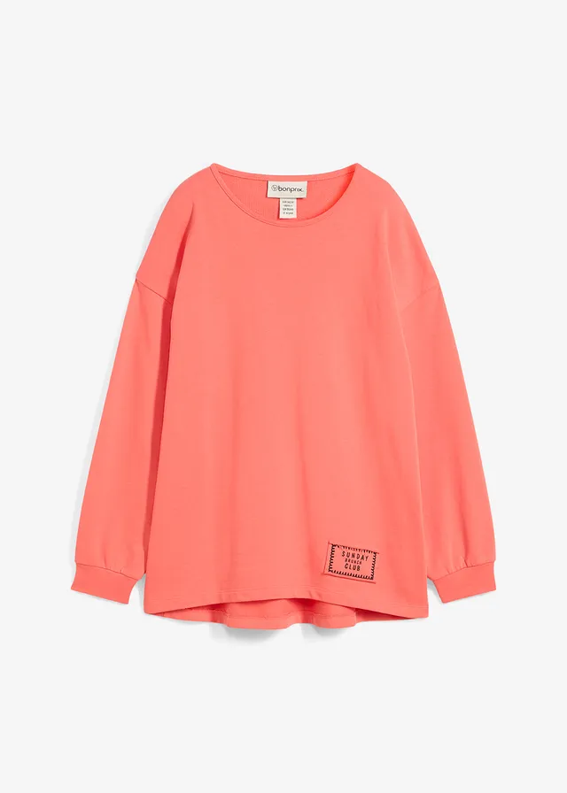 Longsleeve van katoenmix met high-low zoom, Kleur: lichtzalm