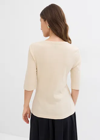 Geribd shirt met biologisch katoen (set van 2), Kleur: new beige-lichtsand