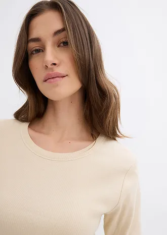 Lot de 2 t-shirts en coton côtelé • beige foncé-sable clair • Boutique bonprix