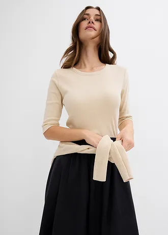 Lot de 2 t-shirts en coton côtelé • beige foncé-sable clair • Boutique bonprix